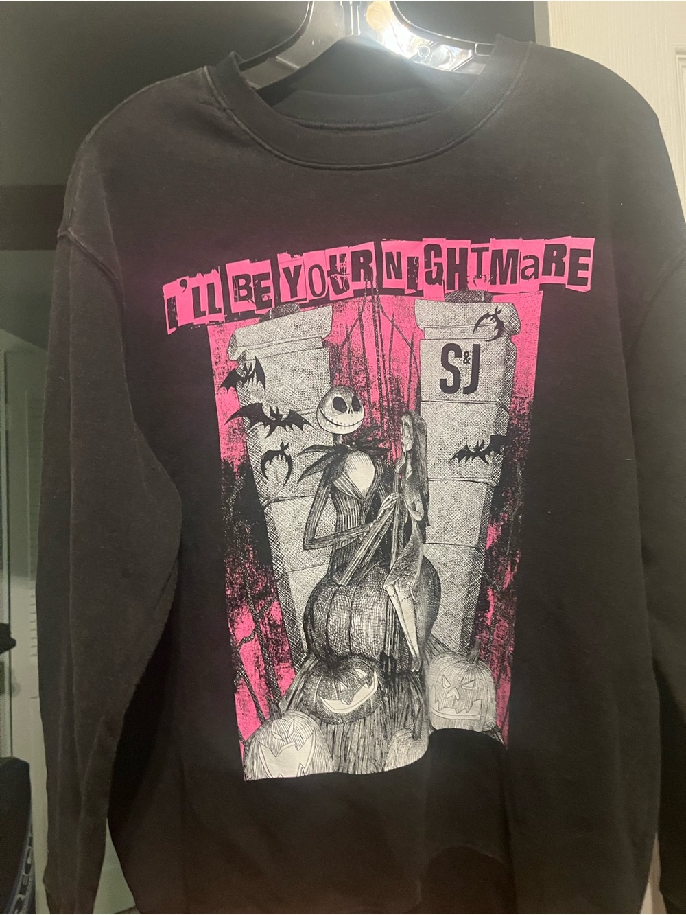 Disney Black Sweatshirt with Pink and White Nightmare Graphic